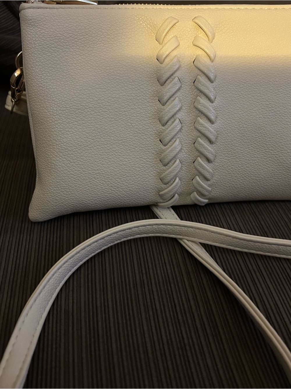 Cream colored Woven Accent Crossbody Bag